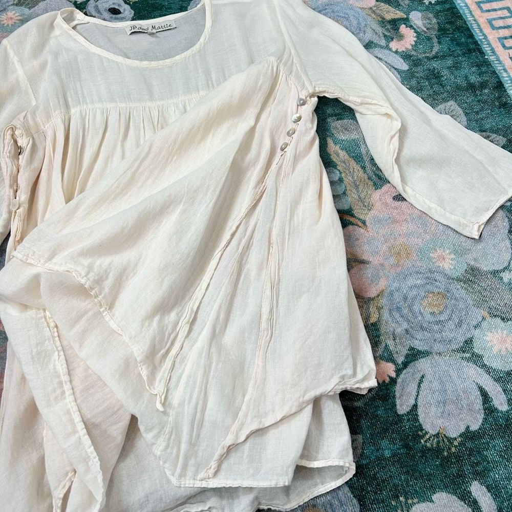 JP and Mattie Cream Boho Peasant blouse Cotton Shell Buttons Layered Tunic - Picture 14 of 15